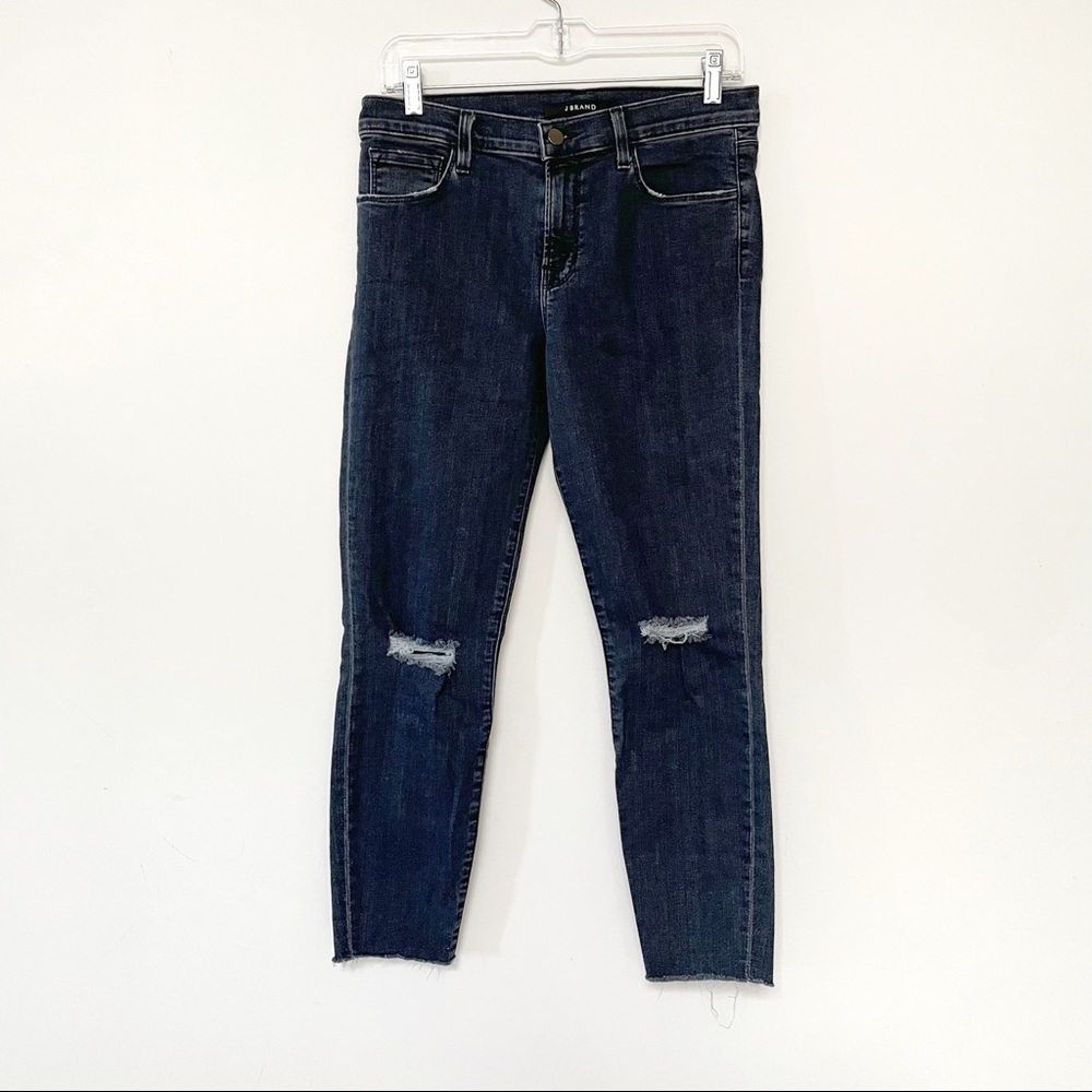 JBrand skinny jeans dark navy wash skinny distressed crop for